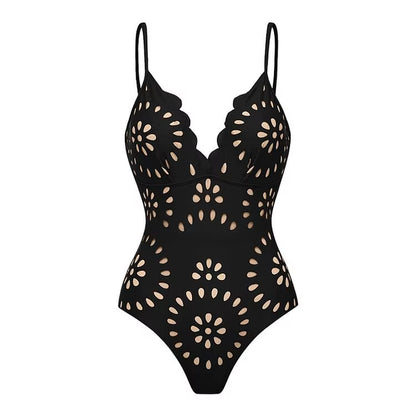 Elevate Your Beach Style with the Flaxmaker Women's Black Laser Cut One Piece Swimsuit & Skirt - Perfect for Summer 2025!