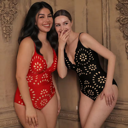Elevate Your Beach Style with the Flaxmaker Women's Black Laser Cut One Piece Swimsuit & Skirt - Perfect for Summer 2025!